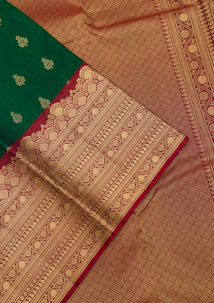 Bottle Green Zariwork Pure Silk Saree