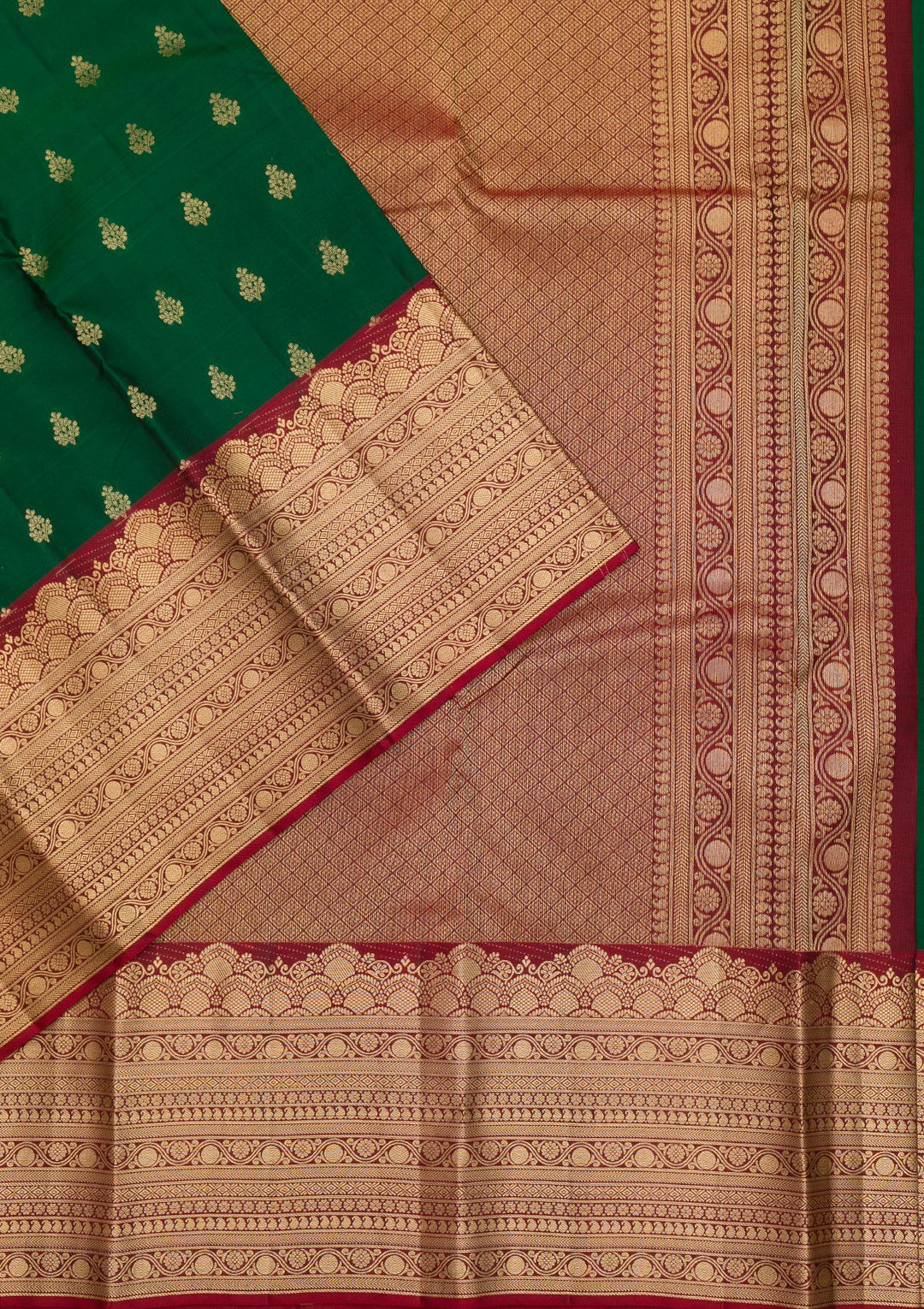 Bottle Green Zariwork Pure Silk Saree