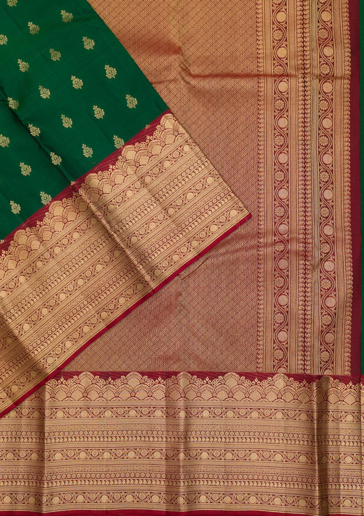 Bottle Green Zariwork Pure Silk Saree
