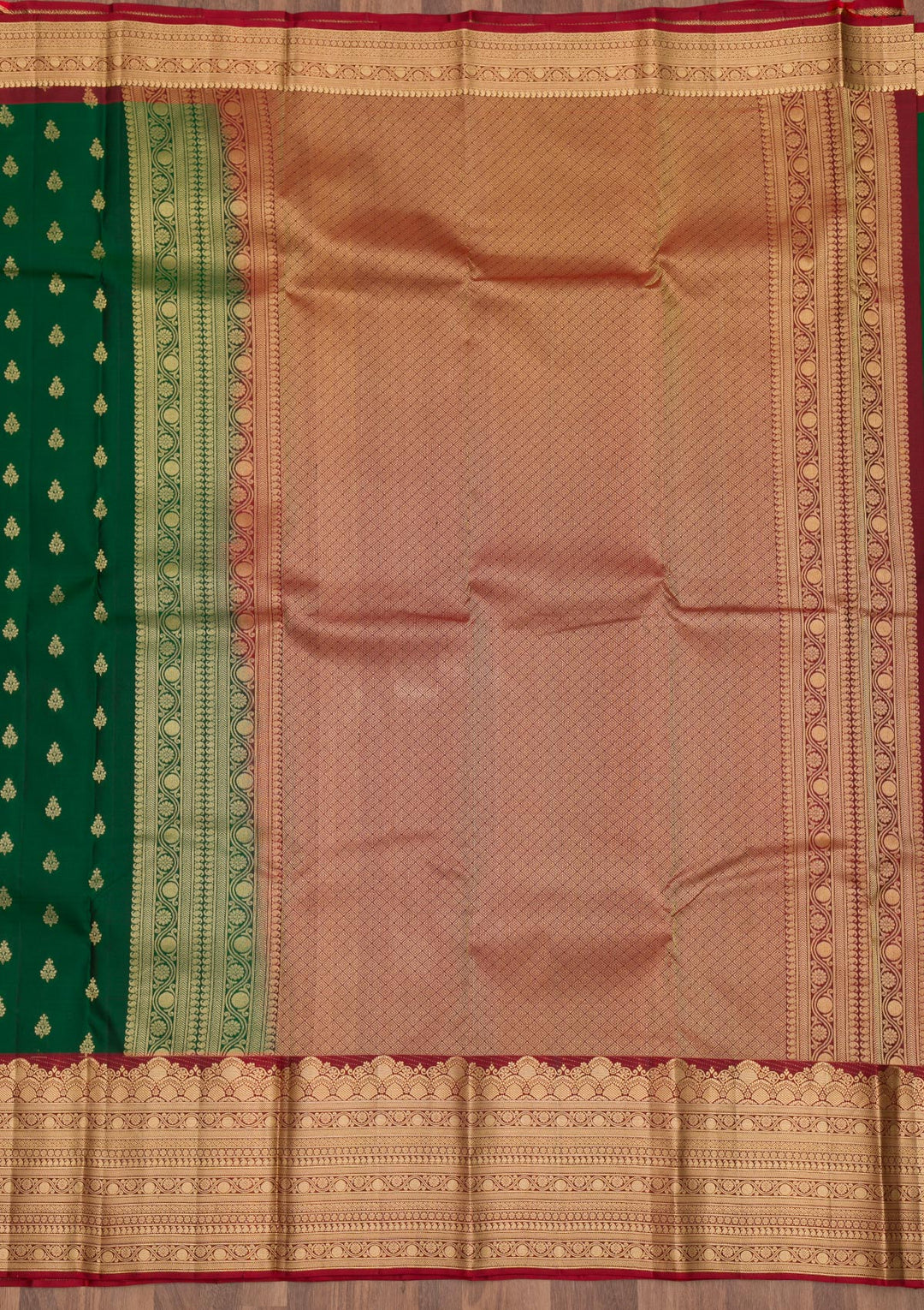 Bottle Green Zariwork Pure Silk Saree