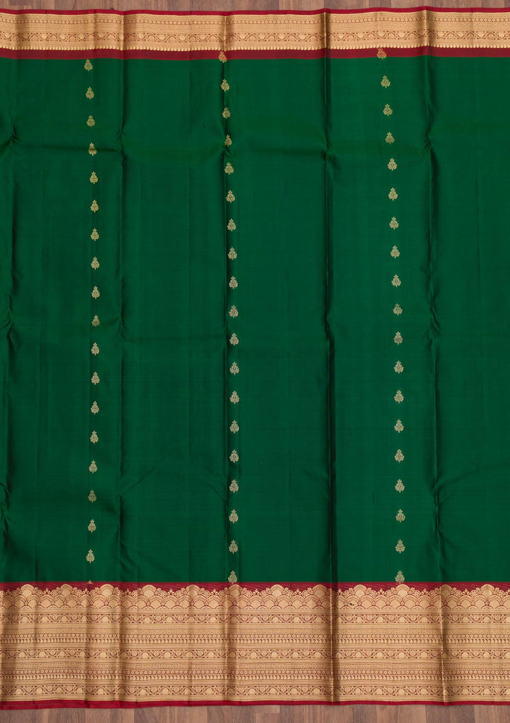 Bottle Green Zariwork Pure Silk Saree