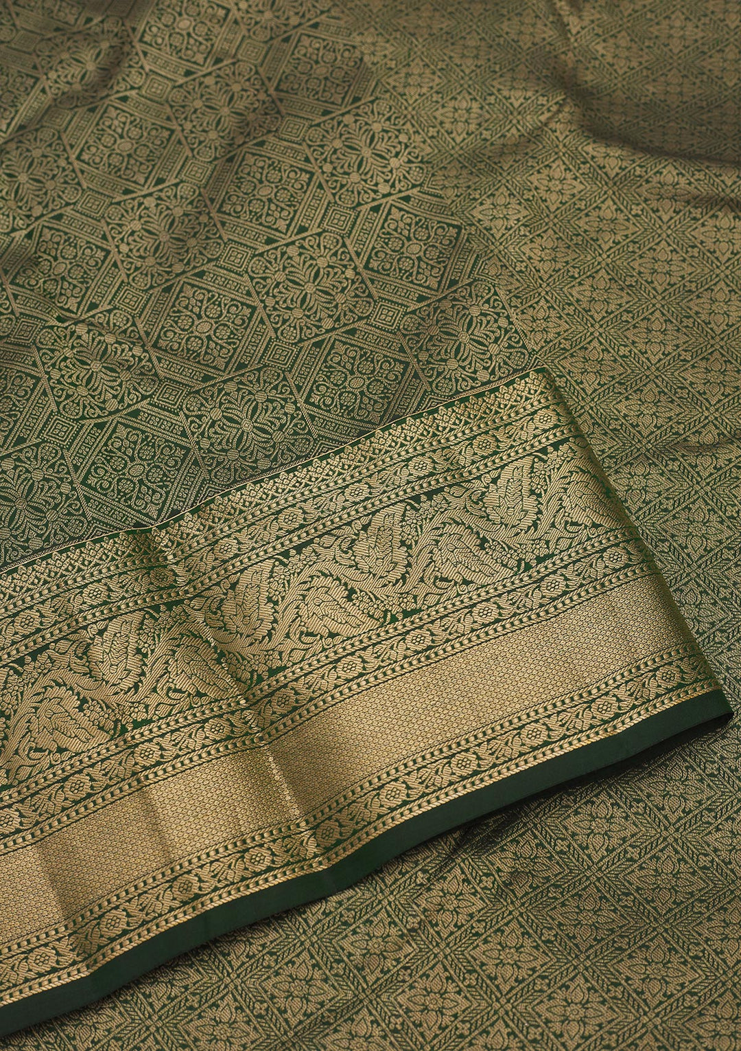 Bottle Green Zariwork Pure Silk Saree