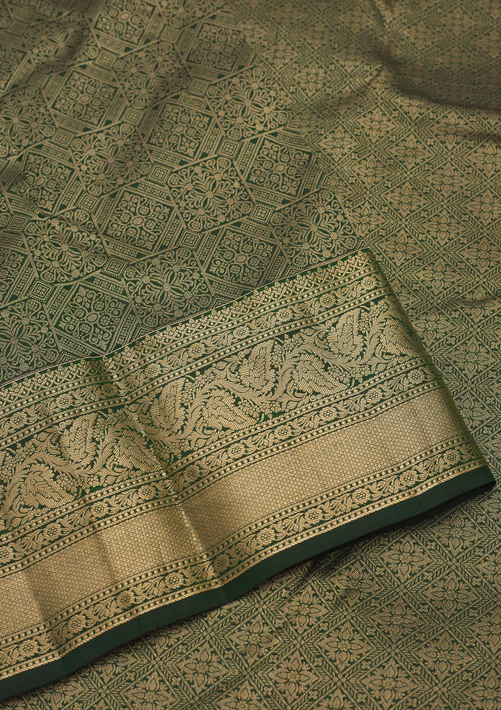 Bottle Green Zariwork Pure Silk Saree