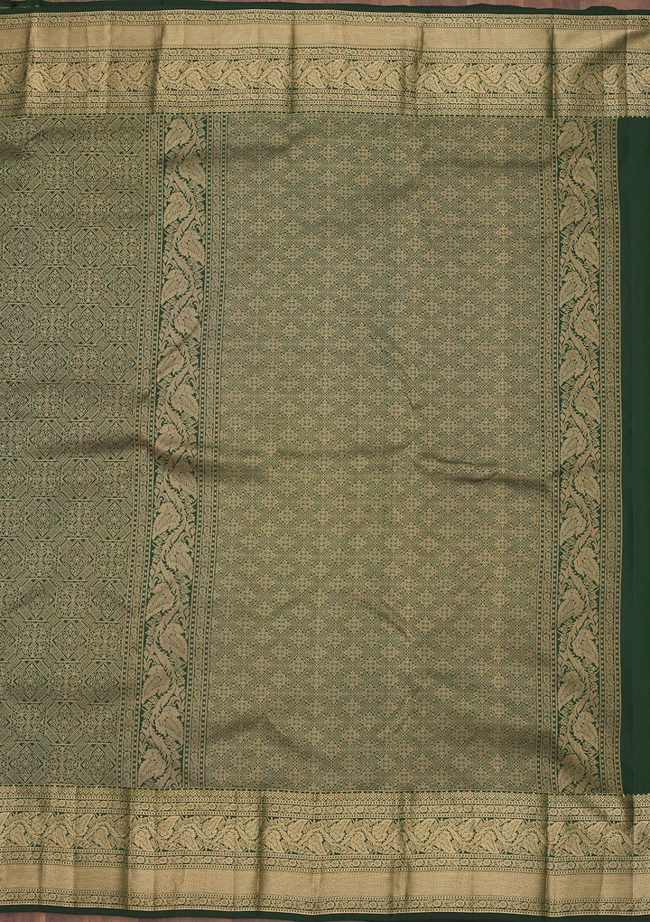 Bottle Green Zariwork Pure Silk Saree