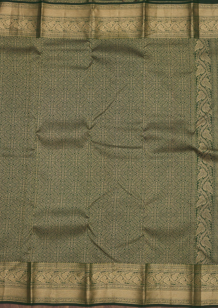 Bottle Green Zariwork Pure Silk Saree