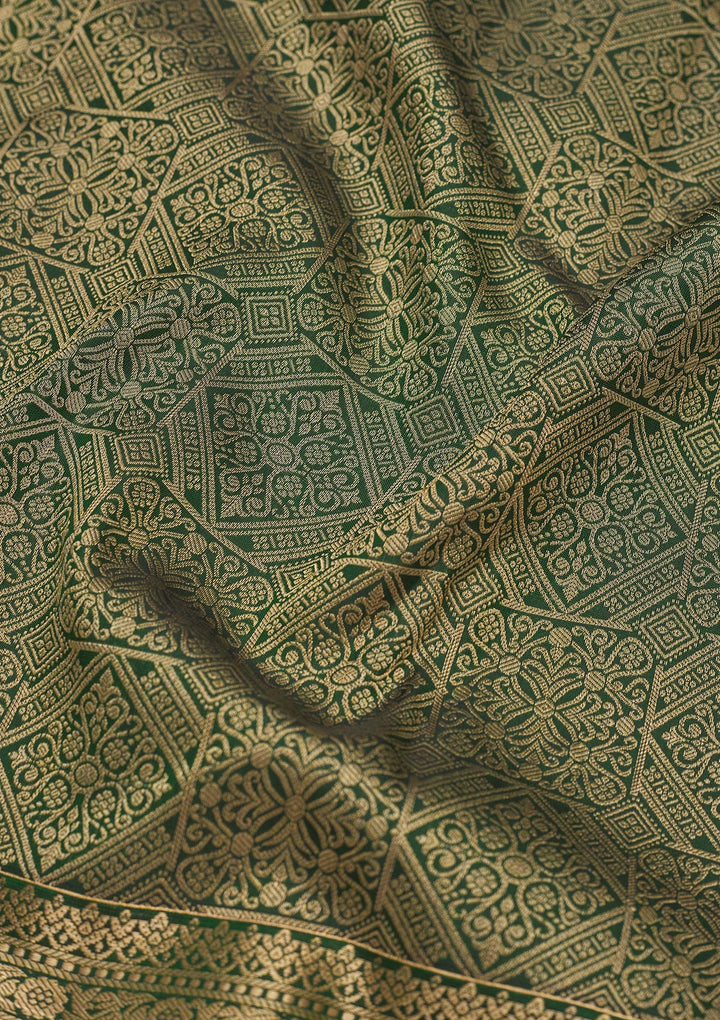 Bottle Green Zariwork Pure Silk Saree