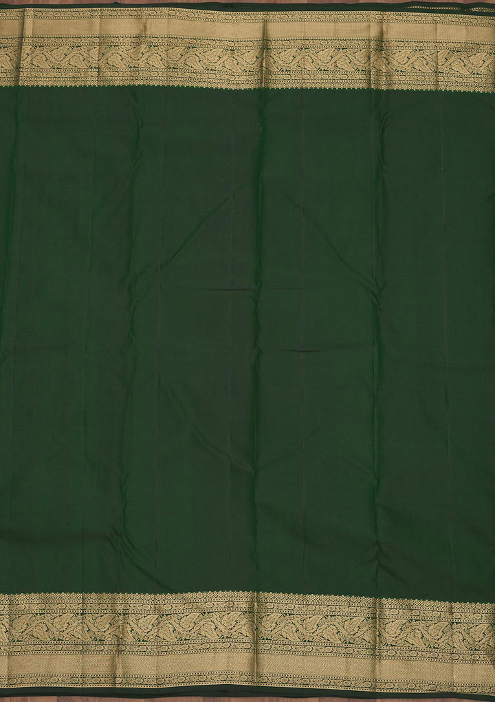 Bottle Green Zariwork Pure Silk Saree