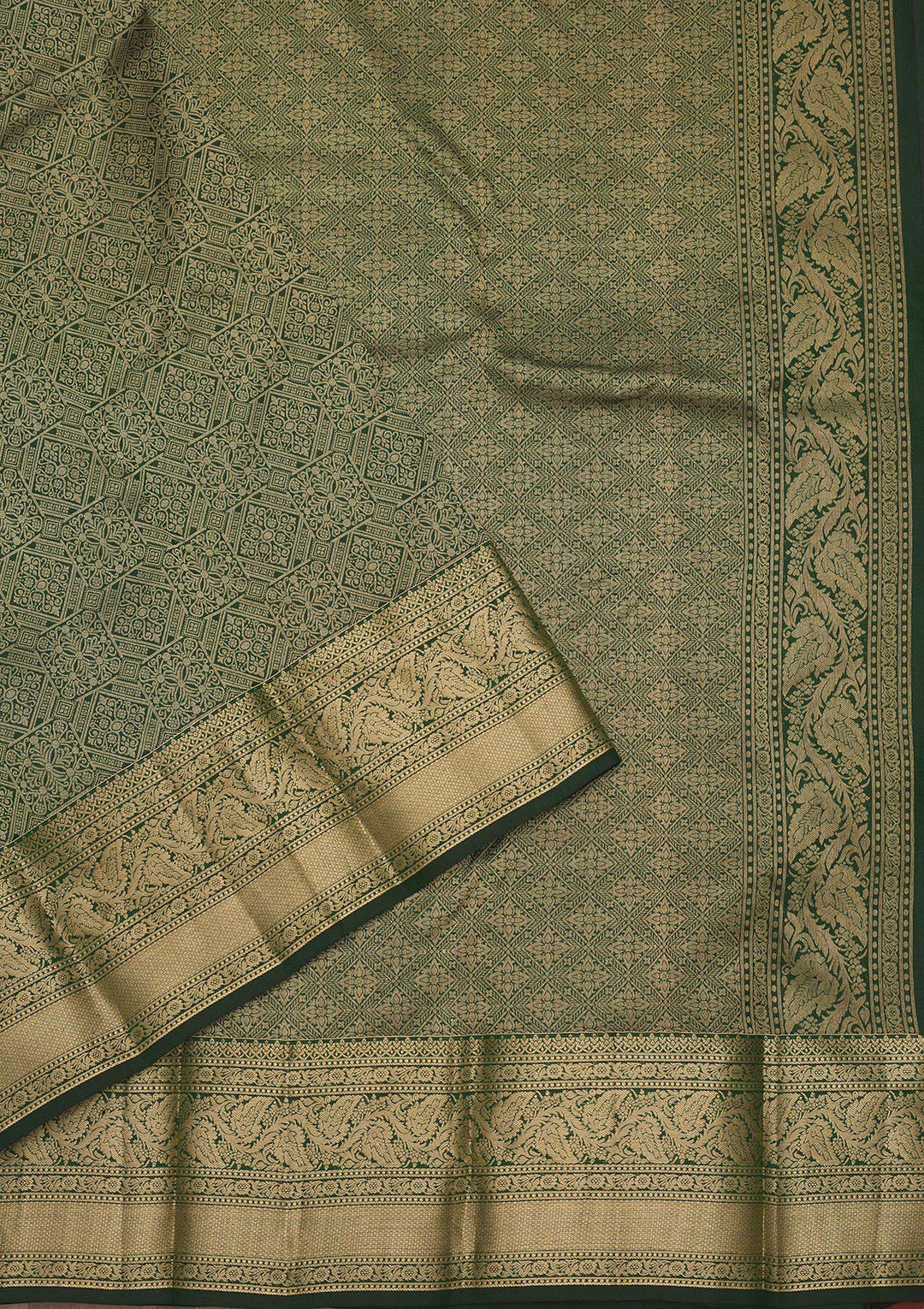 Bottle Green Zariwork Pure Silk Saree