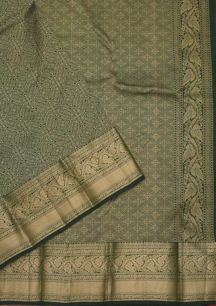Bottle Green Zariwork Pure Silk Saree