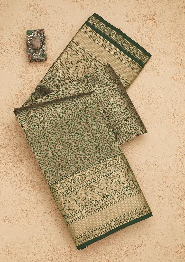 Bottle Green Zariwork Pure Silk Saree