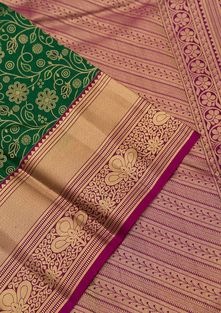 Bottle Green Zariwork Pure Silk Saree