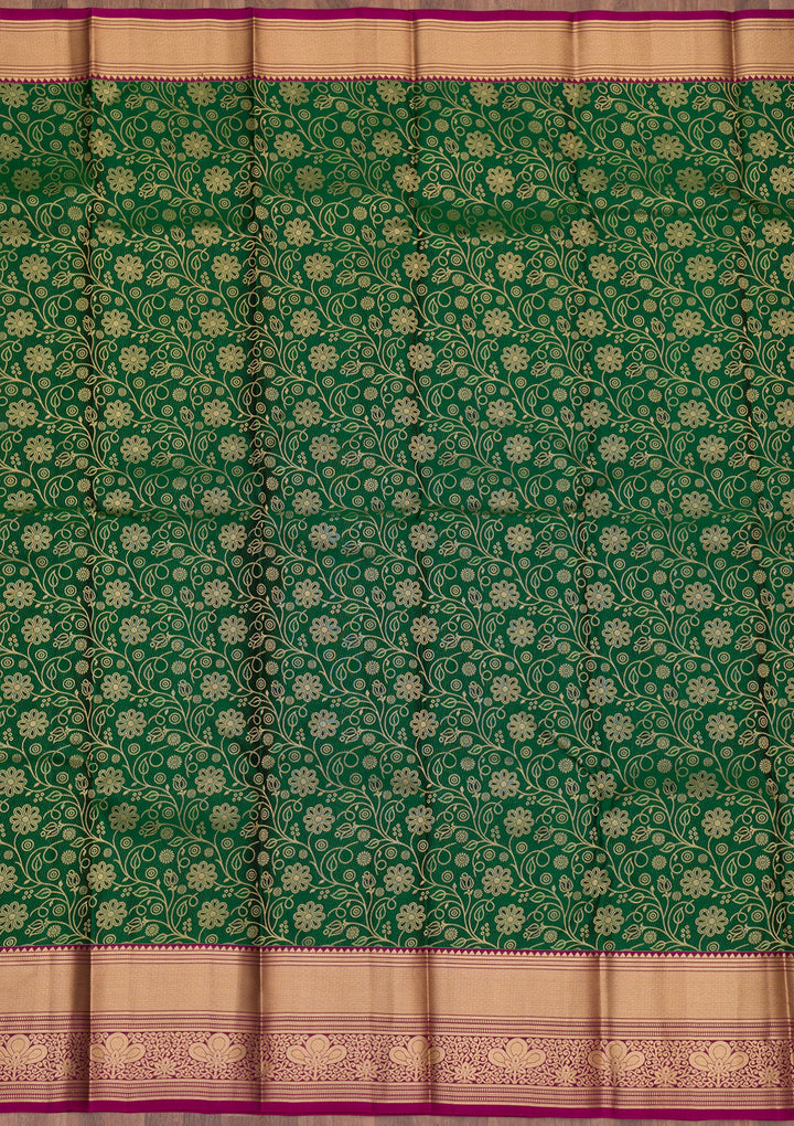 Bottle Green Zariwork Pure Silk Saree