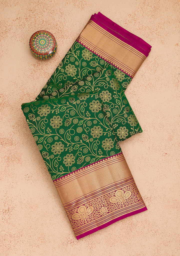 Bottle Green Zariwork Pure Silk Saree