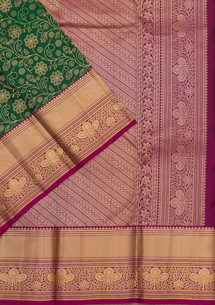 Bottle Green Zariwork Pure Silk Saree