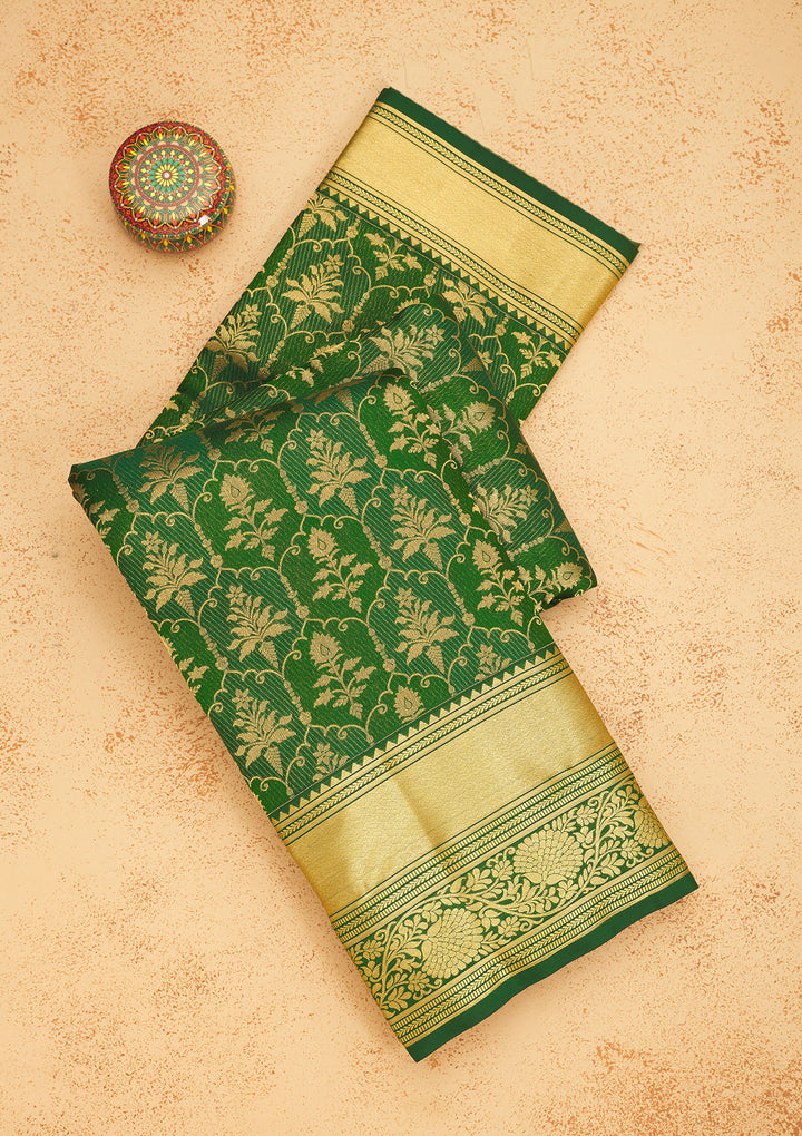 Bottle Green Zariwork Pure Silk Saree