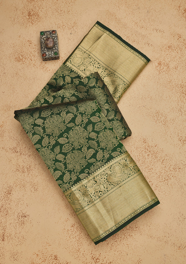 Bottle Green Zariwork Pure Silk Saree
