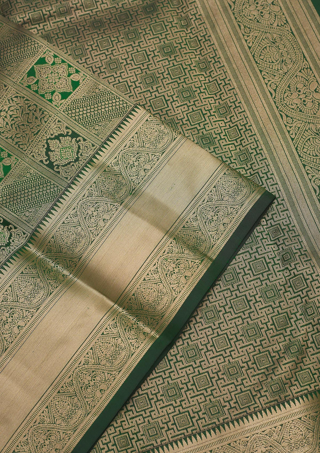 Bottle Green Zariwork Pure Silk Saree