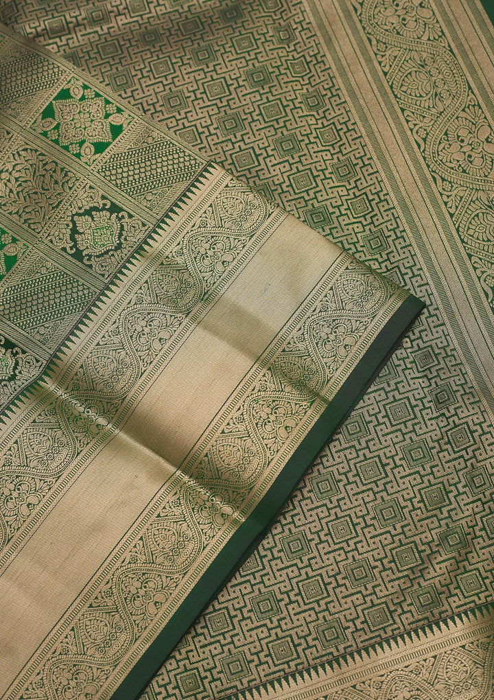 Bottle Green Zariwork Pure Silk Saree