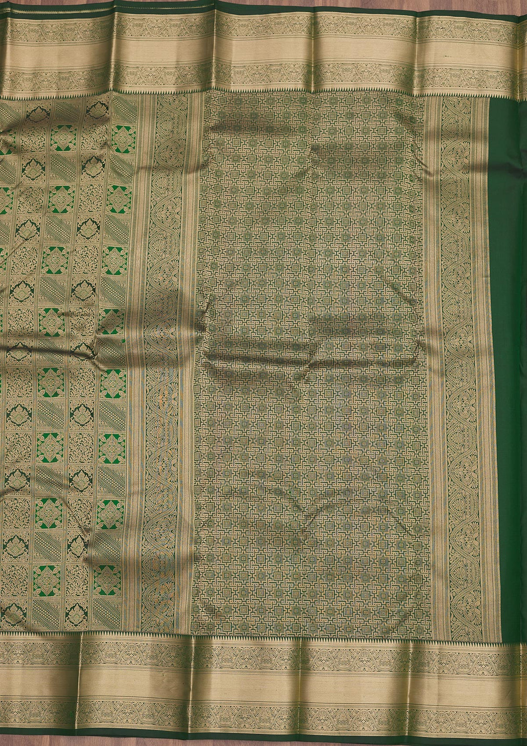 Bottle Green Zariwork Pure Silk Saree
