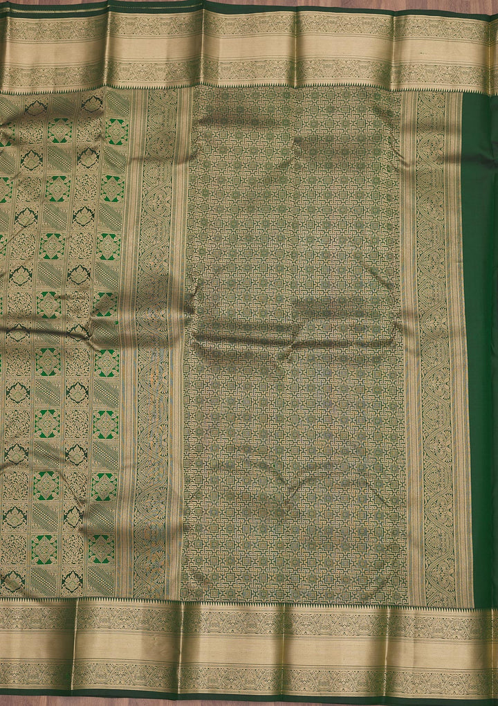 Bottle Green Zariwork Pure Silk Saree