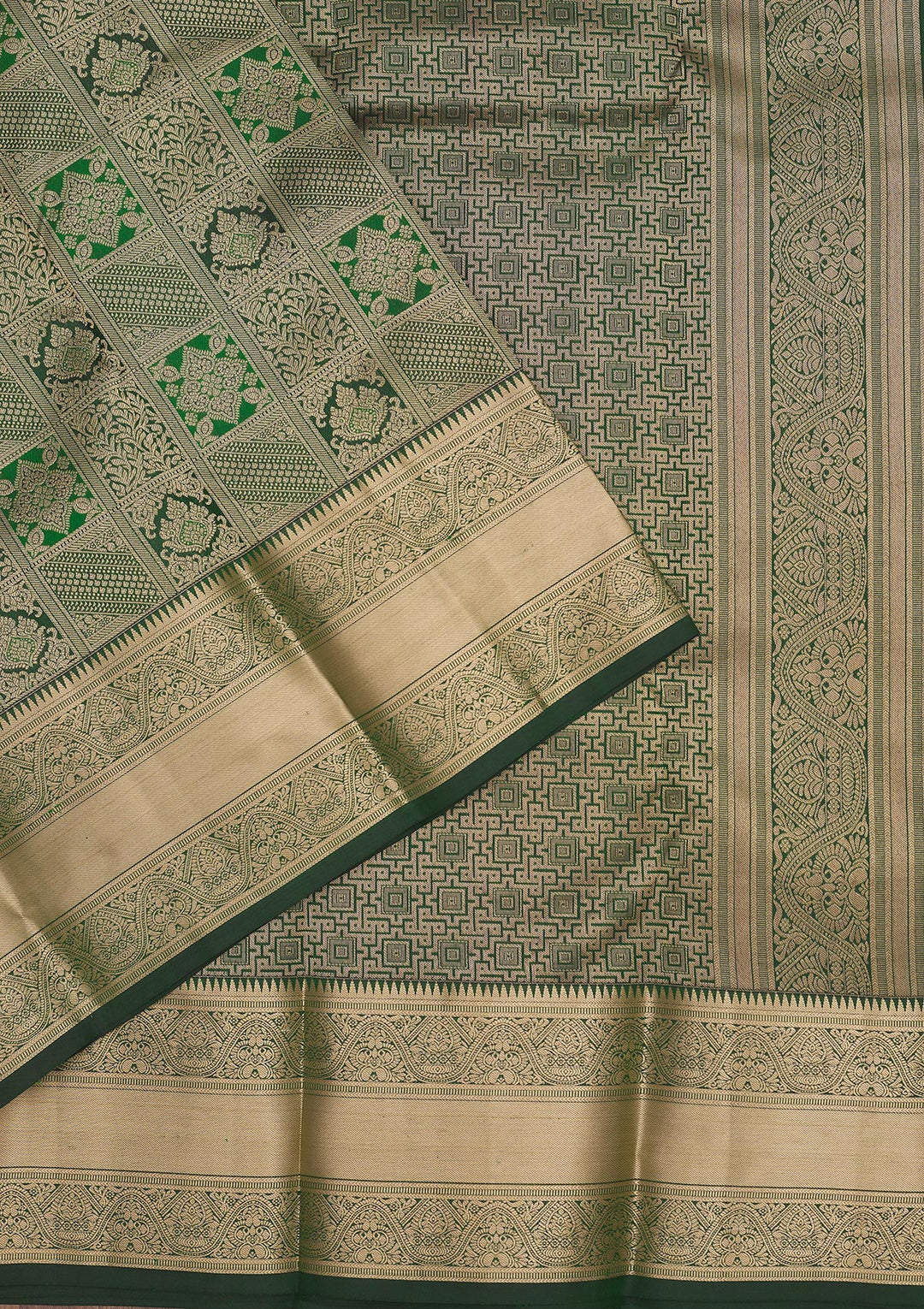 Bottle Green Zariwork Pure Silk Saree
