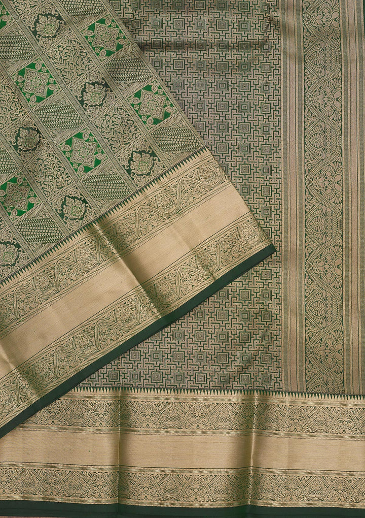 Bottle Green Zariwork Pure Silk Saree