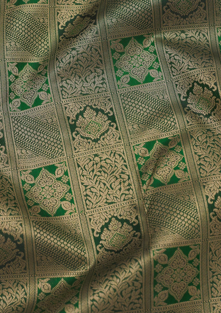 Bottle Green Zariwork Pure Silk Saree