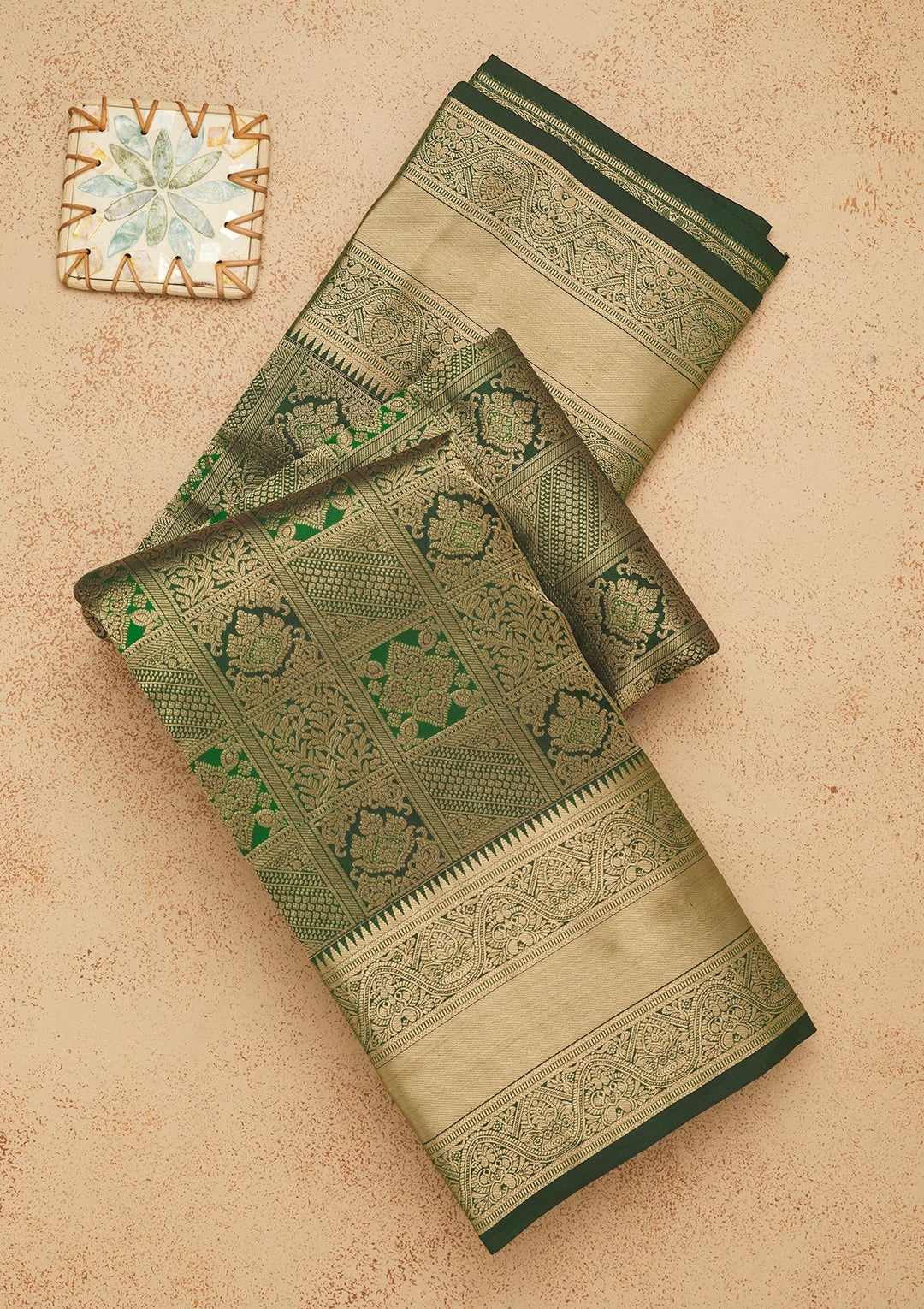 Bottle Green Zariwork Pure Silk Saree