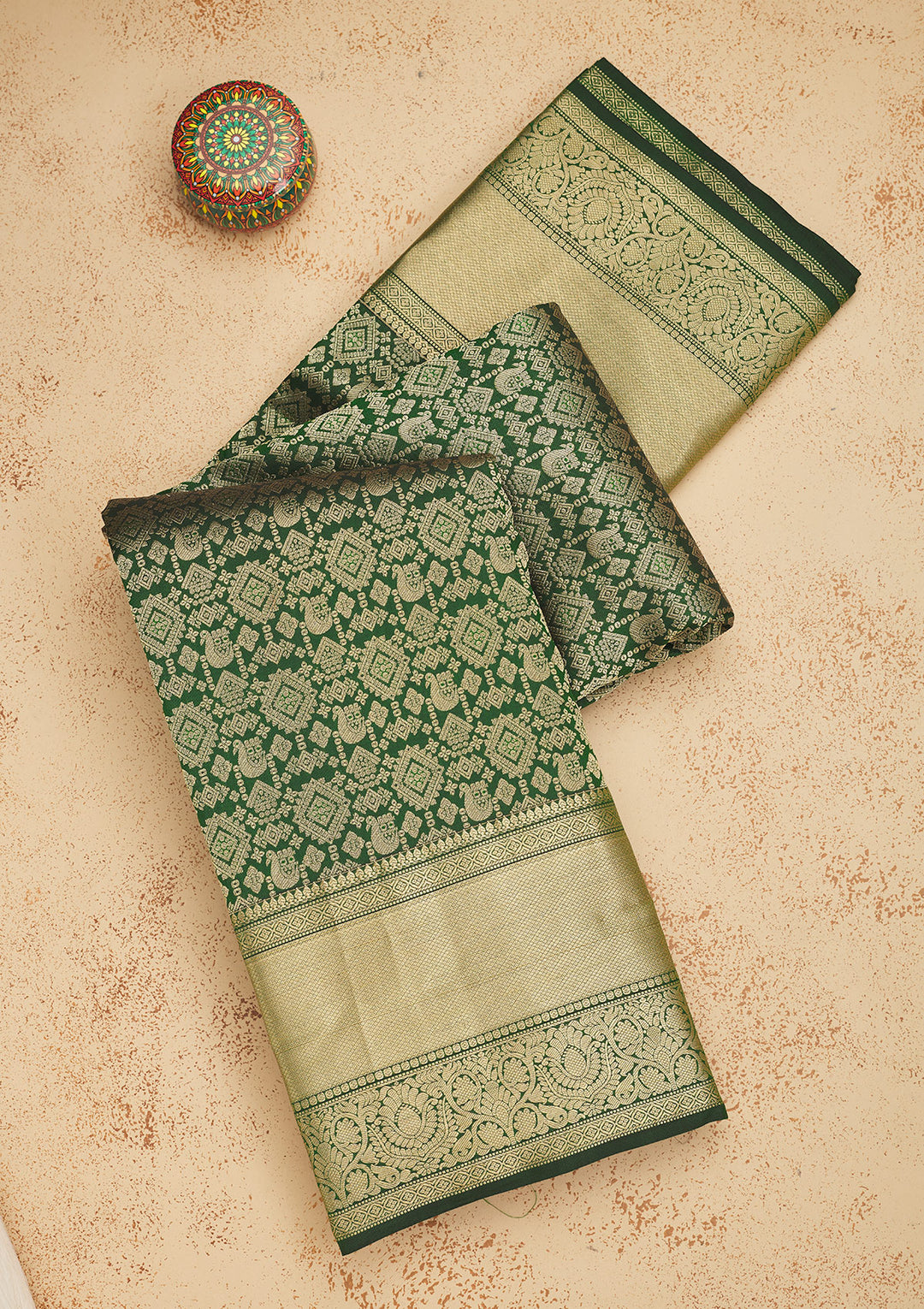 Bottle Green Zariwork Pure Silk Saree