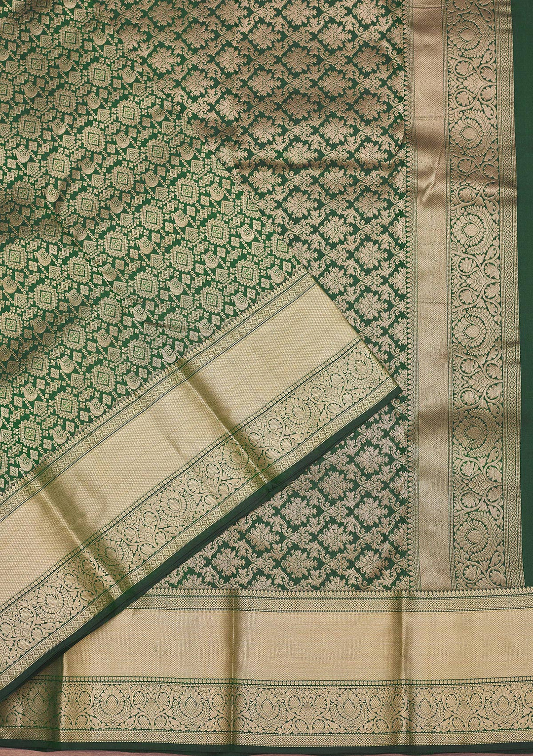 Bottle Green Zariwork Pure Silk Saree