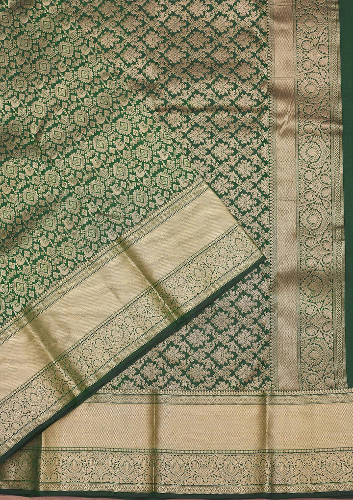 Bottle Green Zariwork Pure Silk Saree