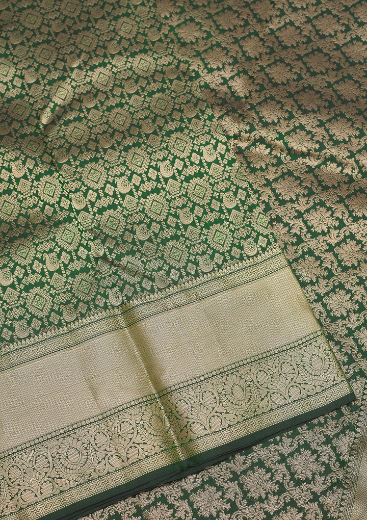 Bottle Green Zariwork Pure Silk Saree