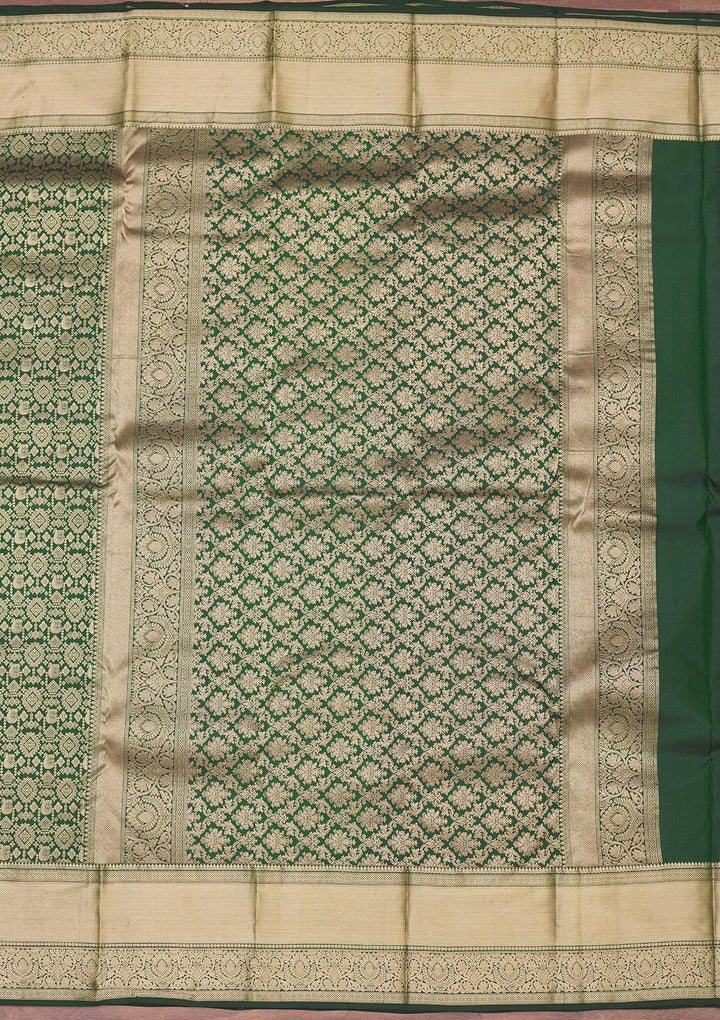 Bottle Green Zariwork Pure Silk Saree