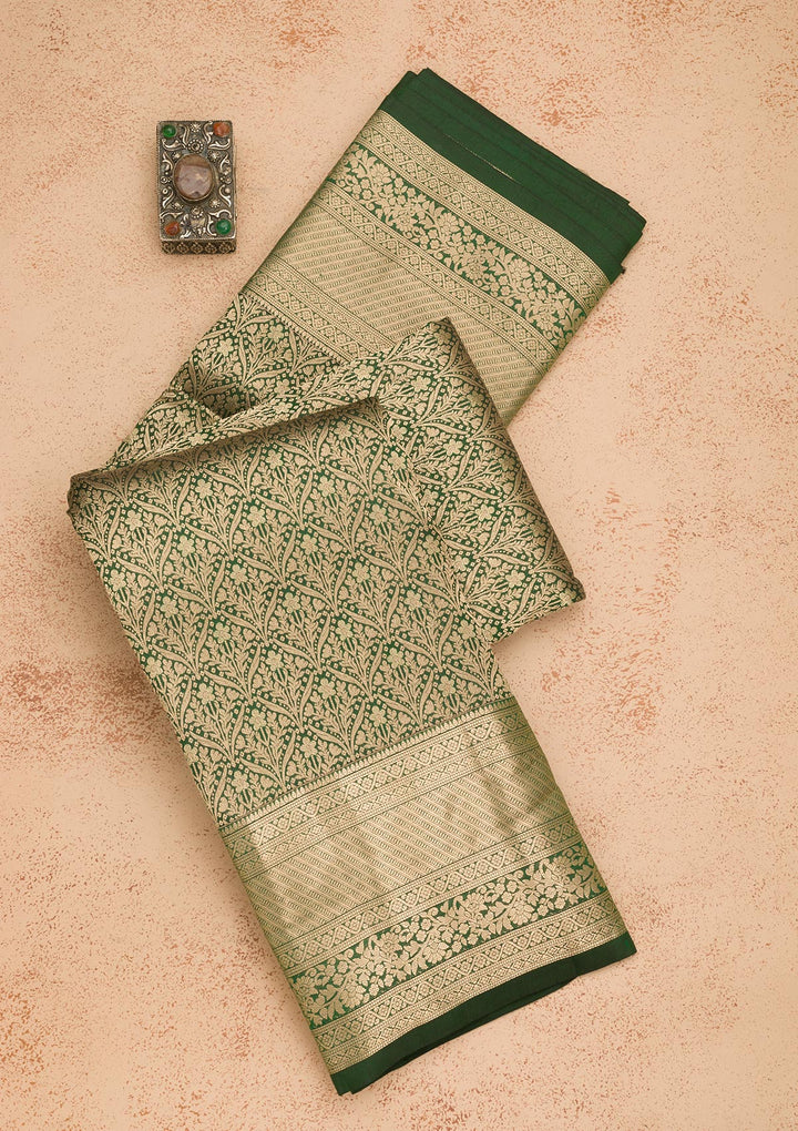 Bottle Green Zariwork Pure Silk Saree