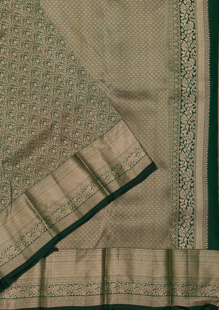 Bottle Green Zariwork Pure Silk Saree