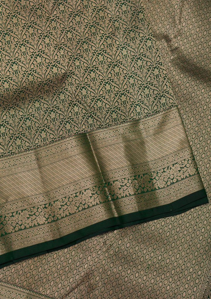 Bottle Green Zariwork Pure Silk Saree