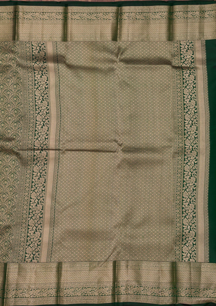 Bottle Green Zariwork Pure Silk Saree