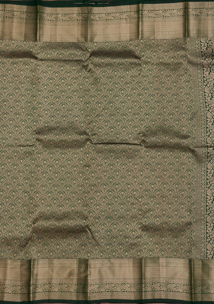 Bottle Green Zariwork Pure Silk Saree