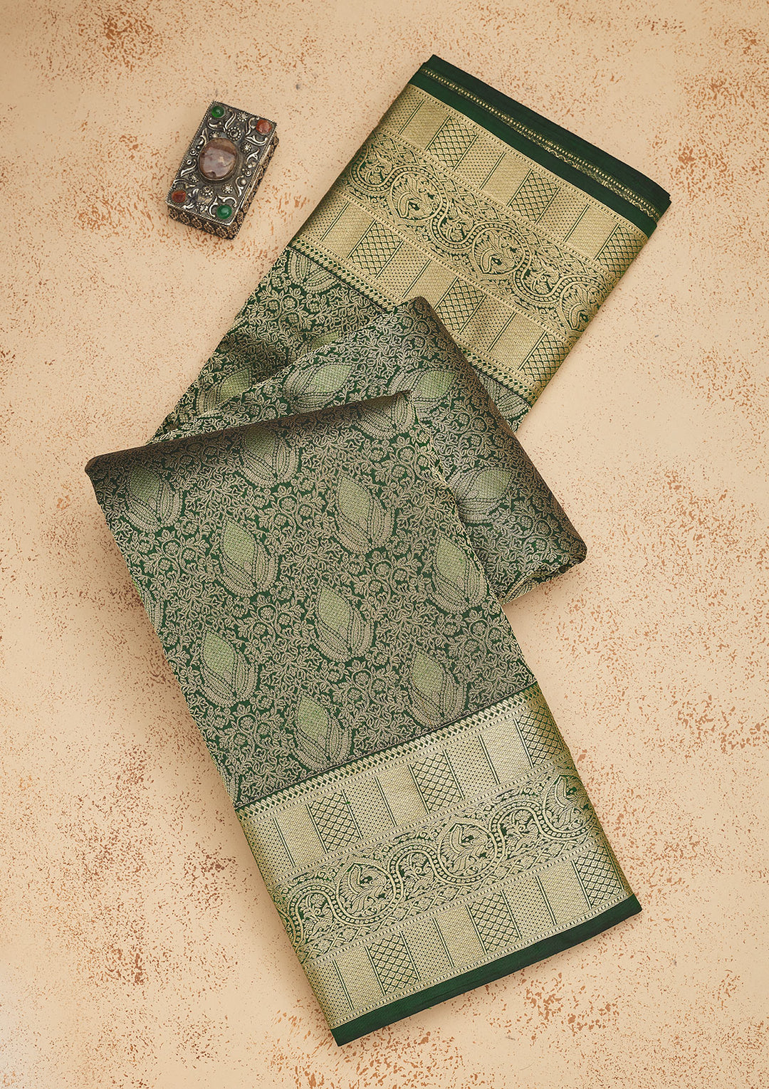 Bottle Green Zariwork Pure Silk Saree