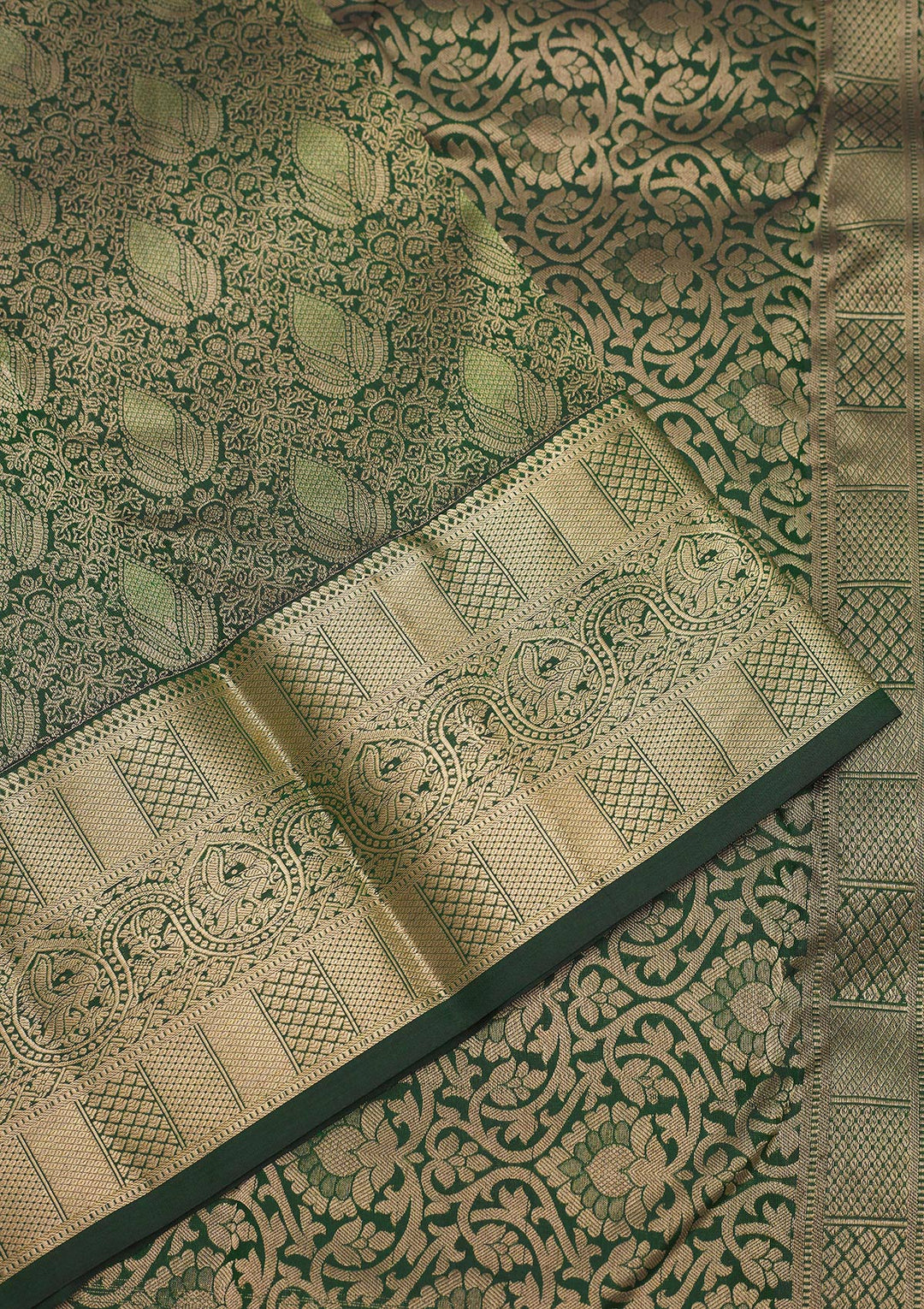 Bottle Green Zariwork Pure Silk Saree