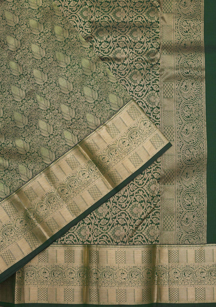 Bottle Green Zariwork Pure Silk Saree