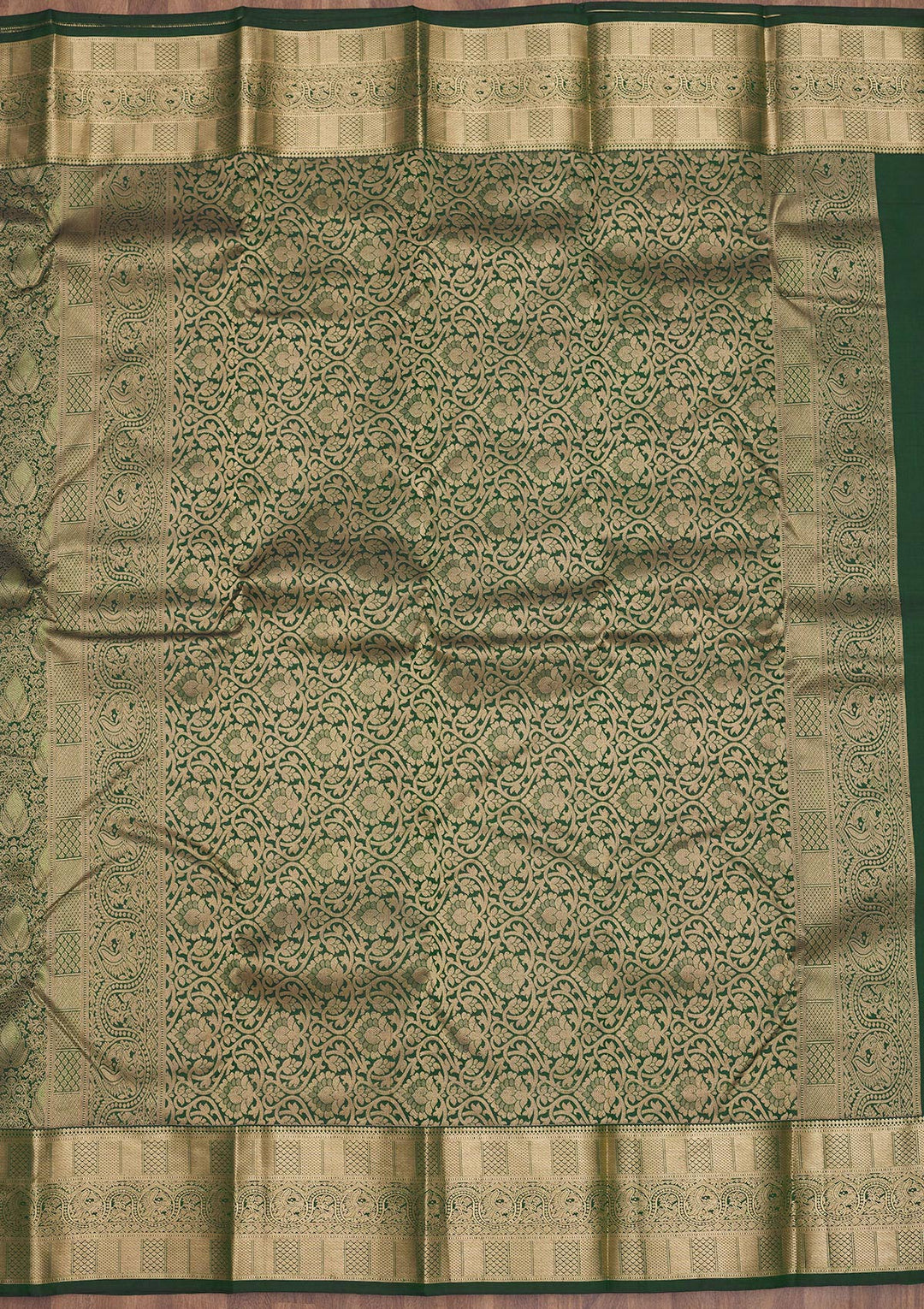 Bottle Green Zariwork Pure Silk Saree