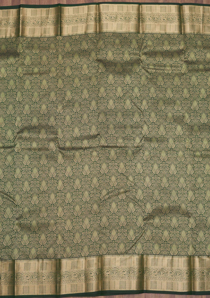 Bottle Green Zariwork Pure Silk Saree