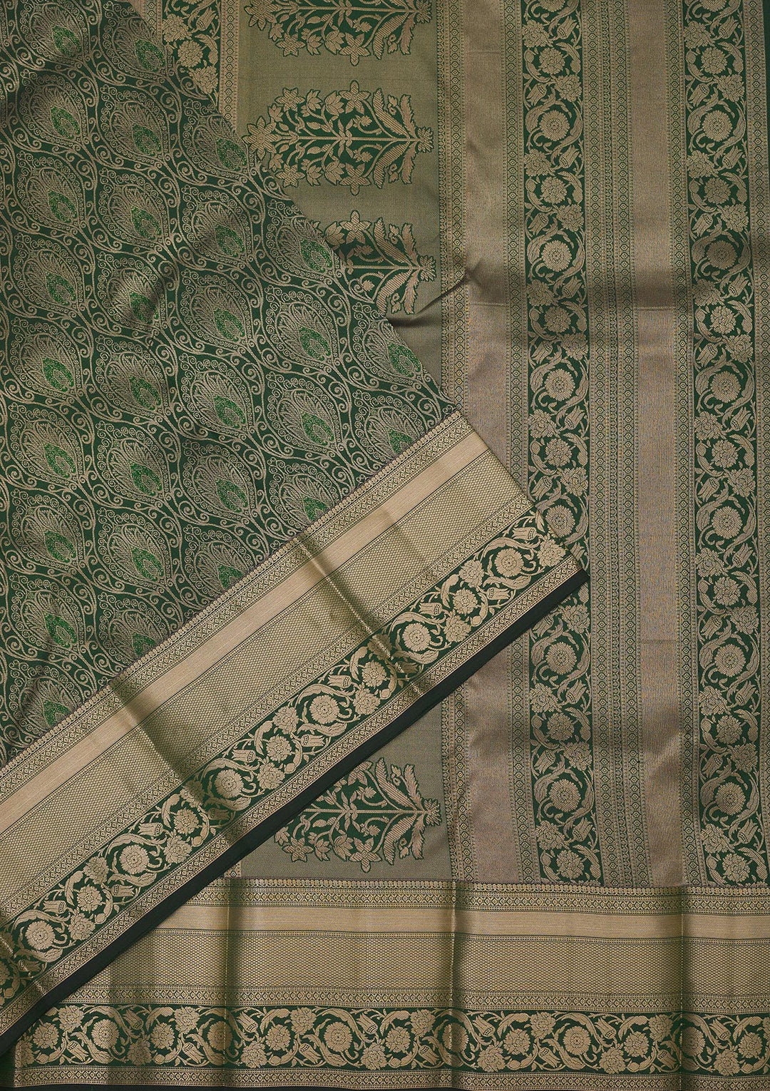 Bottle Green Zariwork Pure Silk Saree