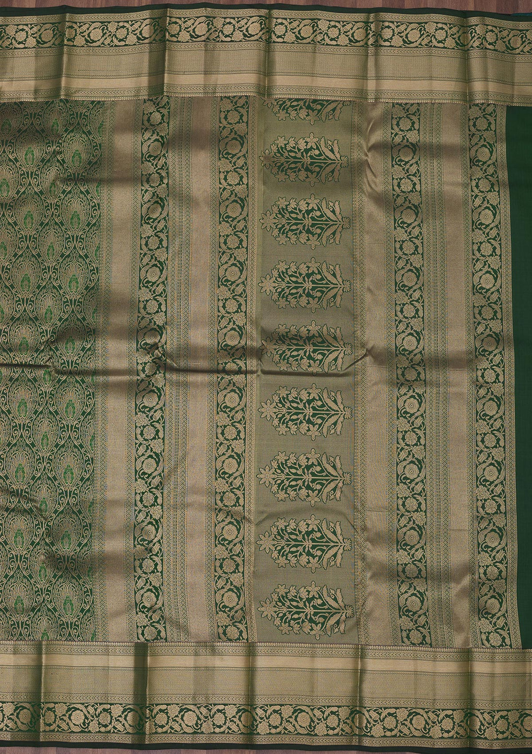 Bottle Green Zariwork Pure Silk Saree