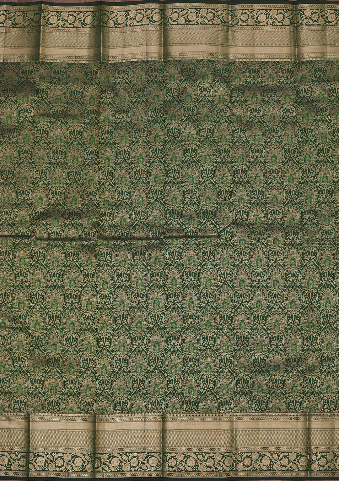 Bottle Green Zariwork Pure Silk Saree