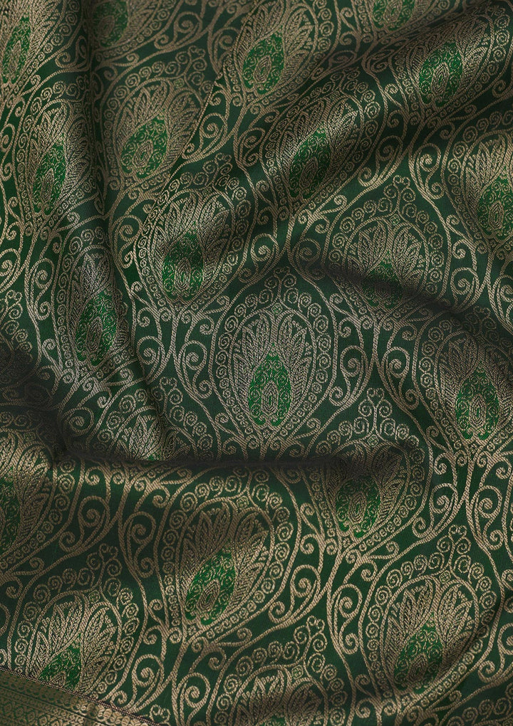 Bottle Green Zariwork Pure Silk Saree