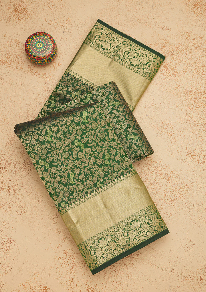 Bottle Green Zariwork Pure Silk Saree