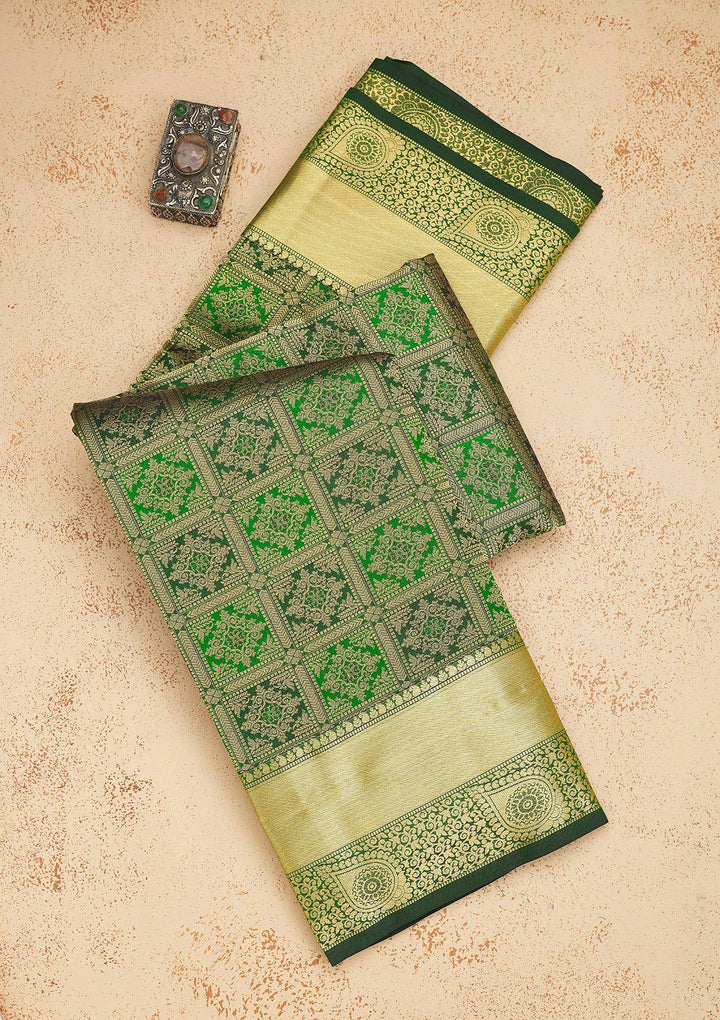 Bottle Green Zariwork Pure Silk Saree