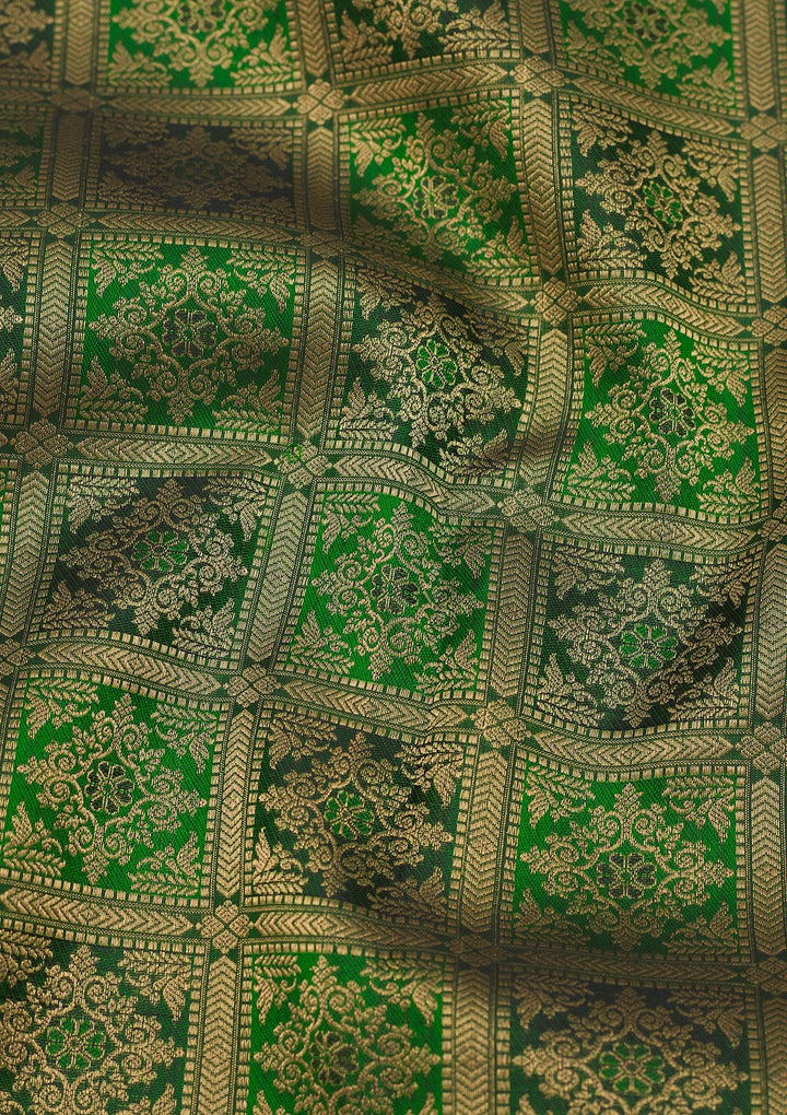 Bottle Green Zariwork Pure Silk Saree